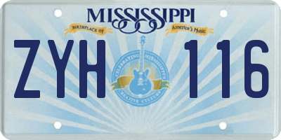 MS license plate ZYH116