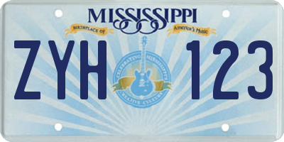 MS license plate ZYH123
