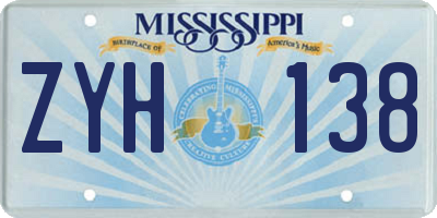 MS license plate ZYH138