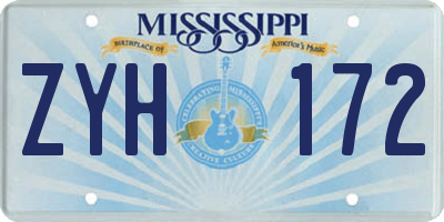 MS license plate ZYH172