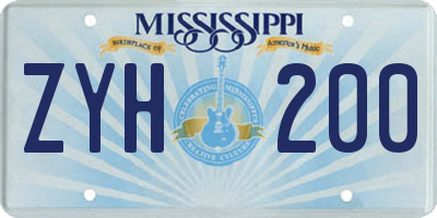 MS license plate ZYH200