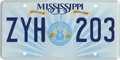 MS license plate ZYH203