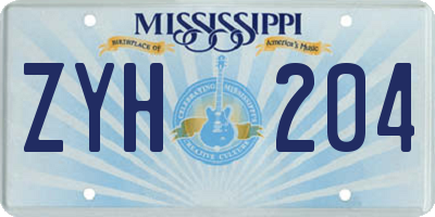 MS license plate ZYH204