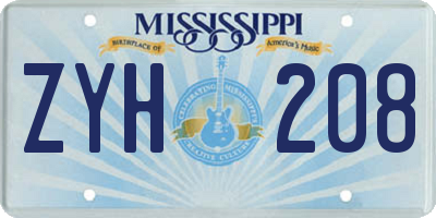 MS license plate ZYH208