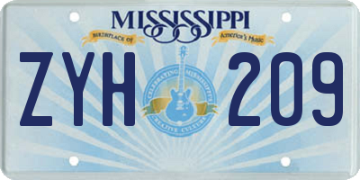 MS license plate ZYH209