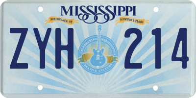 MS license plate ZYH214