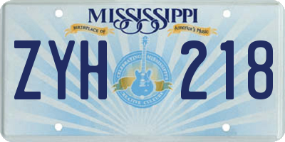 MS license plate ZYH218