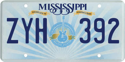 MS license plate ZYH392