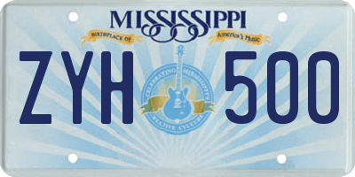 MS license plate ZYH500
