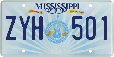 MS license plate ZYH501