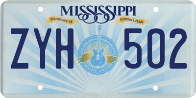 MS license plate ZYH502