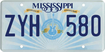 MS license plate ZYH580