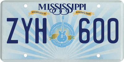 MS license plate ZYH600