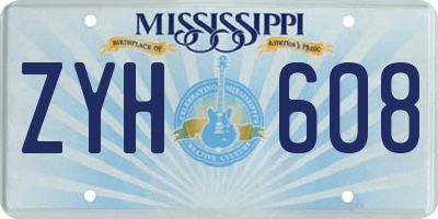 MS license plate ZYH608