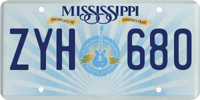 MS license plate ZYH680