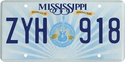 MS license plate ZYH918