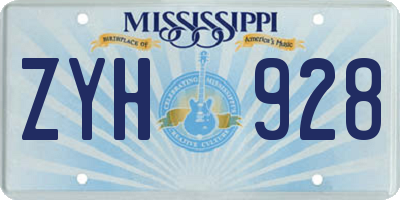 MS license plate ZYH928