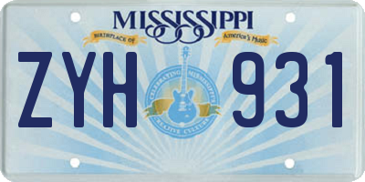 MS license plate ZYH931