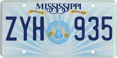 MS license plate ZYH935