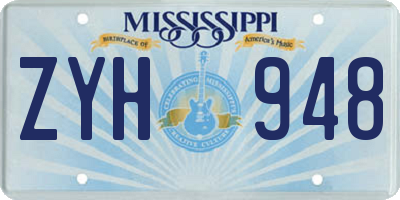 MS license plate ZYH948