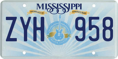 MS license plate ZYH958