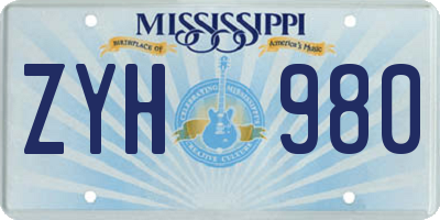 MS license plate ZYH980