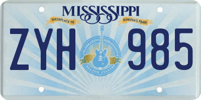 MS license plate ZYH985