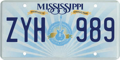 MS license plate ZYH989