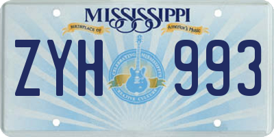 MS license plate ZYH993