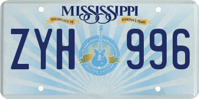 MS license plate ZYH996