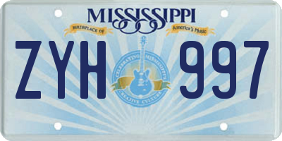 MS license plate ZYH997