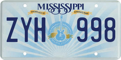 MS license plate ZYH998