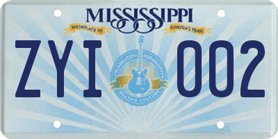 MS license plate ZYI002