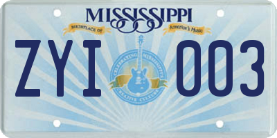 MS license plate ZYI003