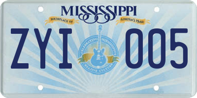 MS license plate ZYI005