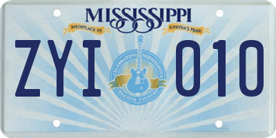 MS license plate ZYI010