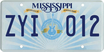 MS license plate ZYI012
