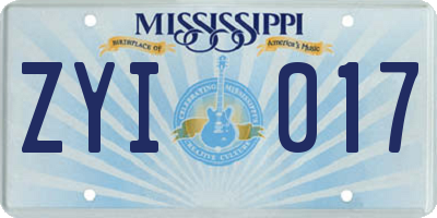 MS license plate ZYI017