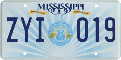 MS license plate ZYI019