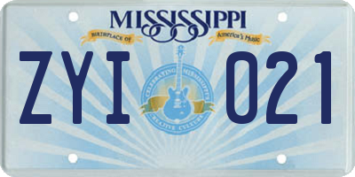 MS license plate ZYI021