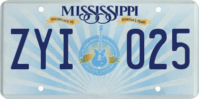 MS license plate ZYI025