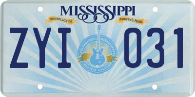 MS license plate ZYI031