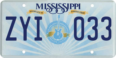 MS license plate ZYI033