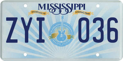 MS license plate ZYI036
