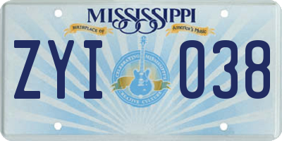 MS license plate ZYI038
