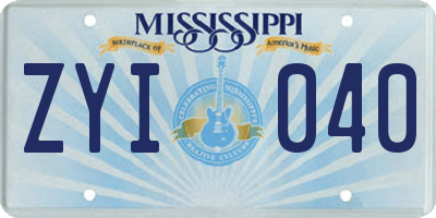 MS license plate ZYI040