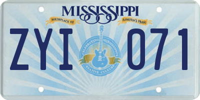 MS license plate ZYI071