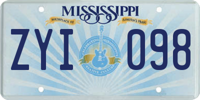 MS license plate ZYI098