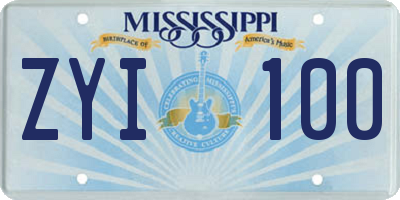 MS license plate ZYI100