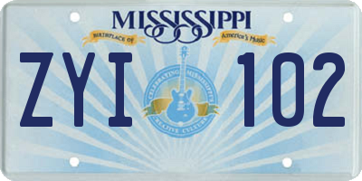 MS license plate ZYI102